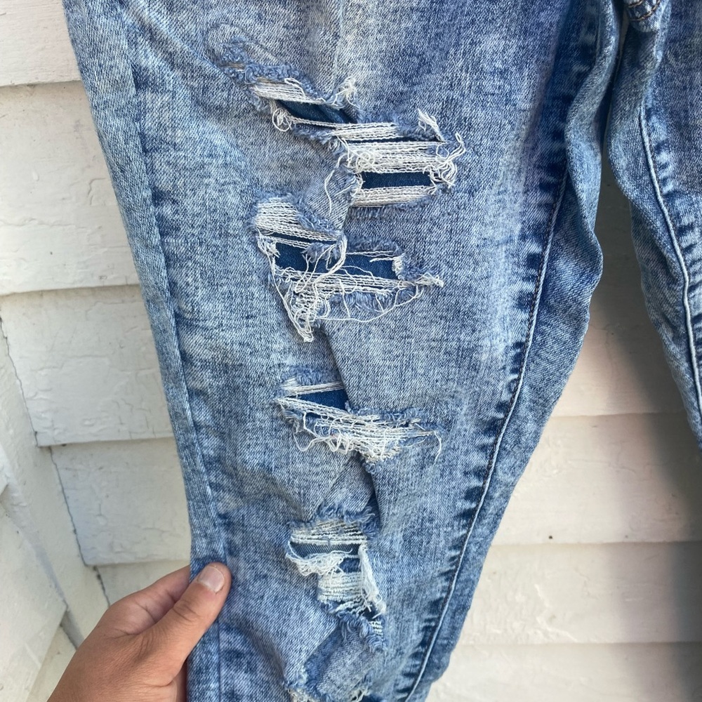 SO Blue Skinny Distressed Jeans Stretchy Denim Pants - Picture 2 of 9